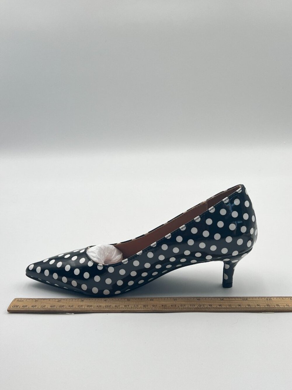 YDN Black Polka Dot Kitten Heeled Pumps Pointed Toe Dress Shoes for Office Lady